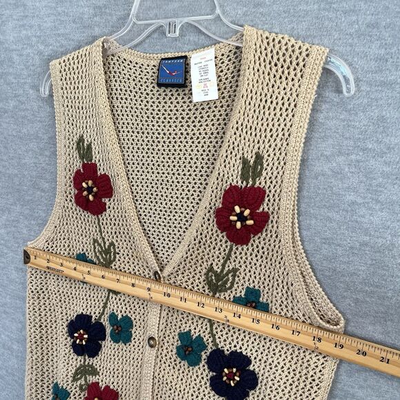 Jantzen Crochet Sweater Vest Womens M 3D Knit Floral Boho Hippie Cottagecore Vtg - Picture 13 of 15